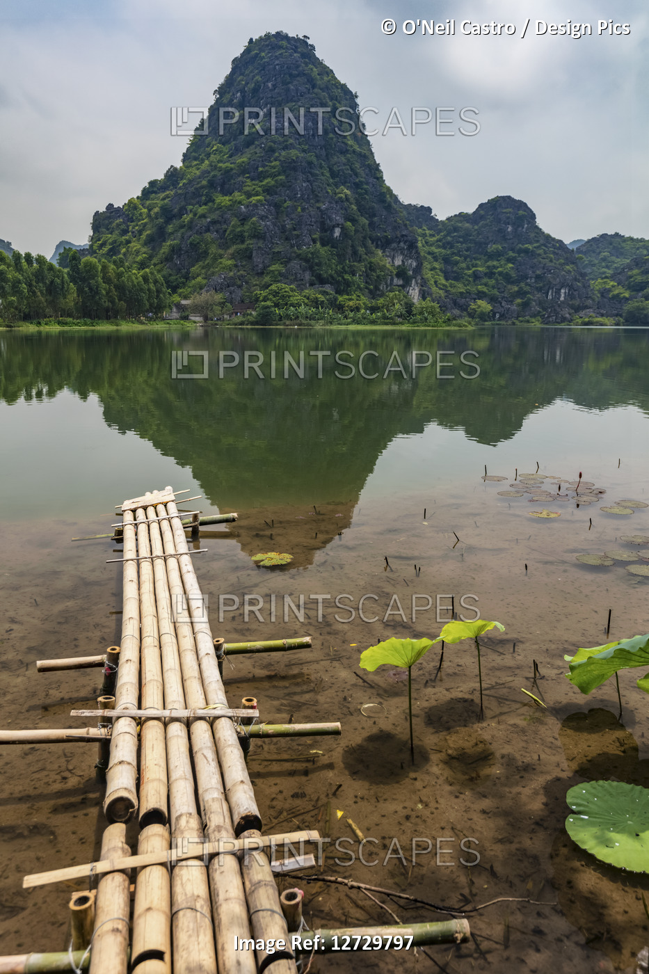 Ninh Binh landscape with mountain and water; Ninh Binh Province, Vietnam