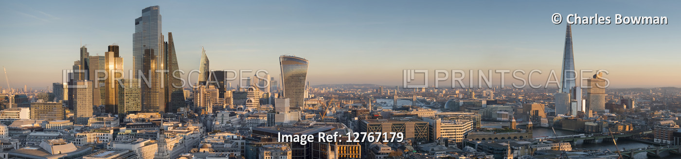 Panoramic cityscape and skyline of London with The Shard, 20 Fenchurch and ...
