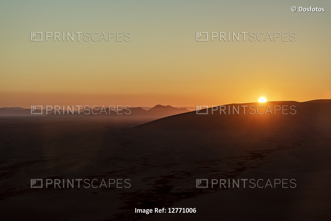 View from Dune 45 at sunrise, Sossusvlei, Namib Desert; Namibia