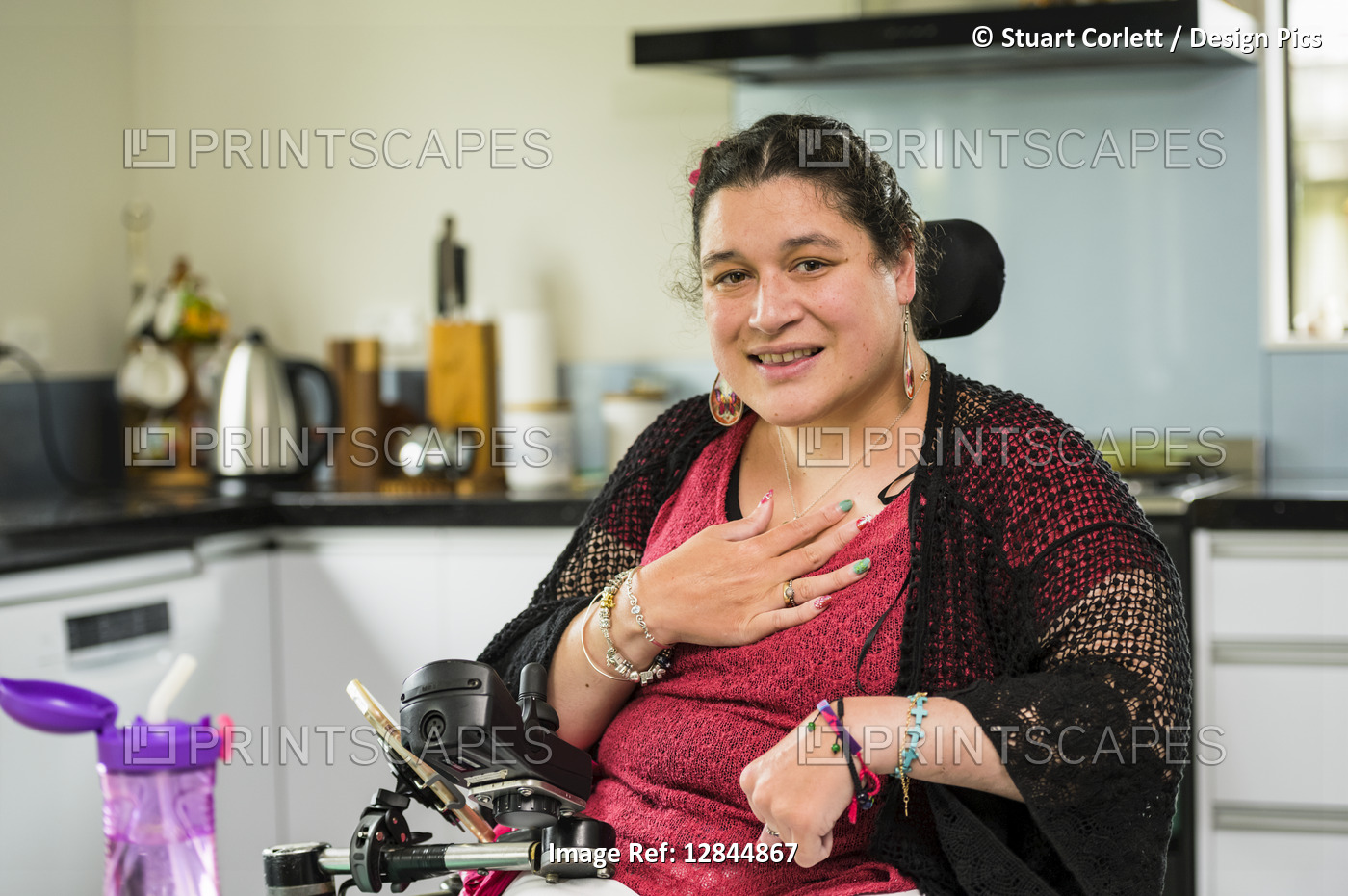 Maori woman with Cerebral Palsy in a wheelchair; Wellington, New Zealand