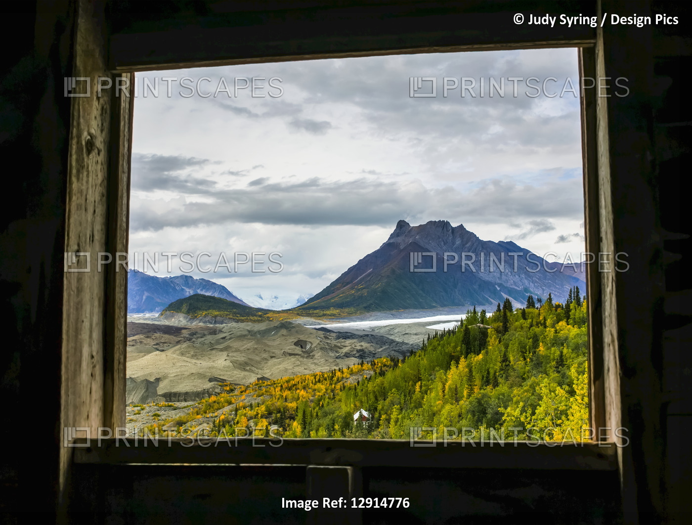 View of the Kennicott Glacier out the top window of the Kennecott Copper Mine; ...