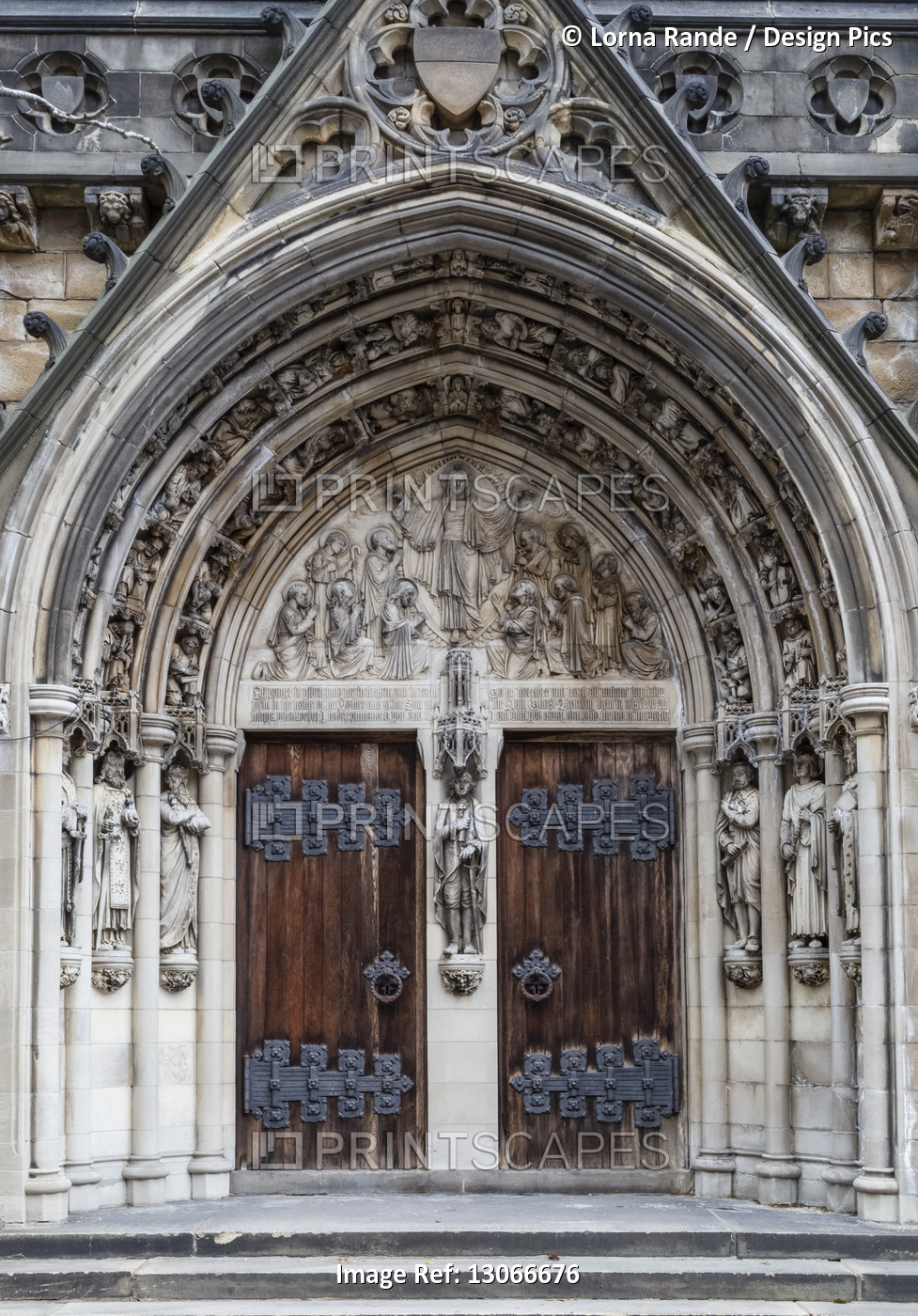 Ornate main entrance of Synod Hall for the Cathedral of St. John the Divine, ...