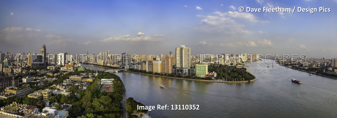 The view across the Zhujiang River from the White Swan Hotel. Five images were ...