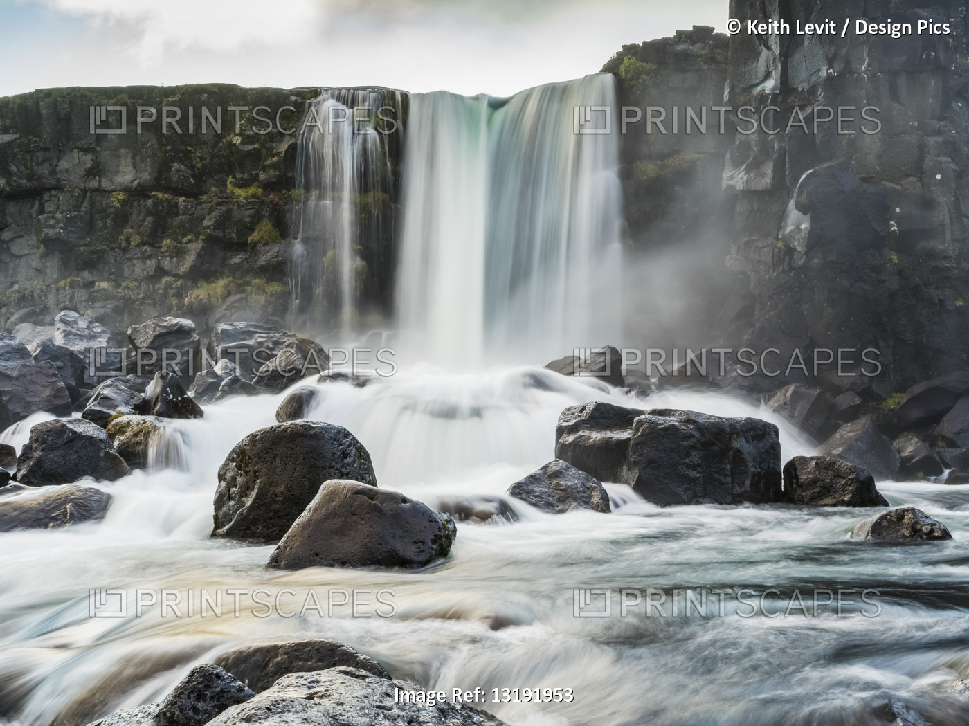 Oxararfoss waterfall in Thingvellir, a historic site and national park.  It's ...
