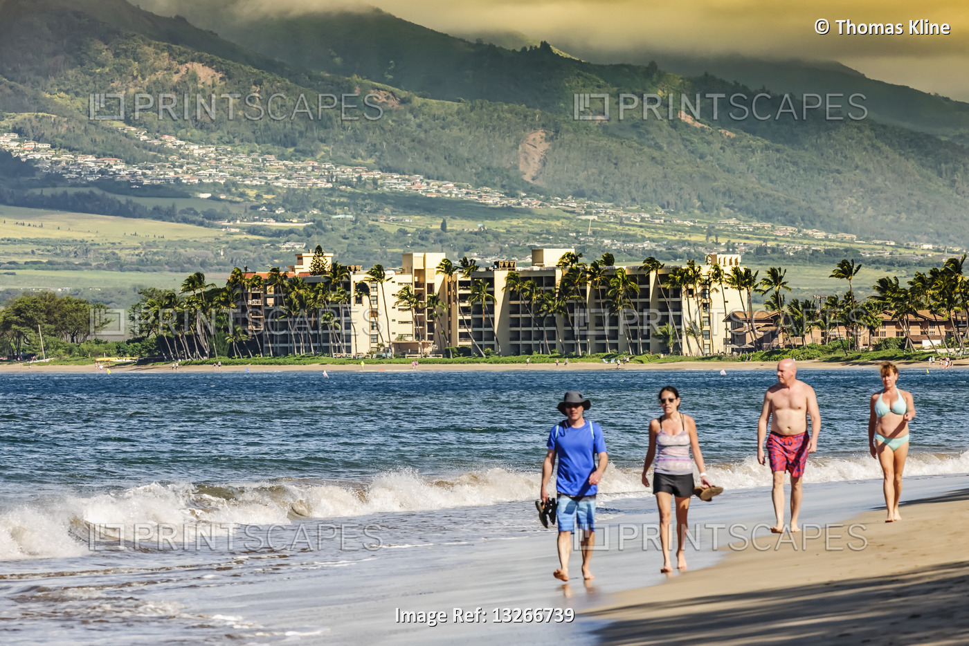 Condos on the beach and the West Maui mountains form a backdrop for beach ...