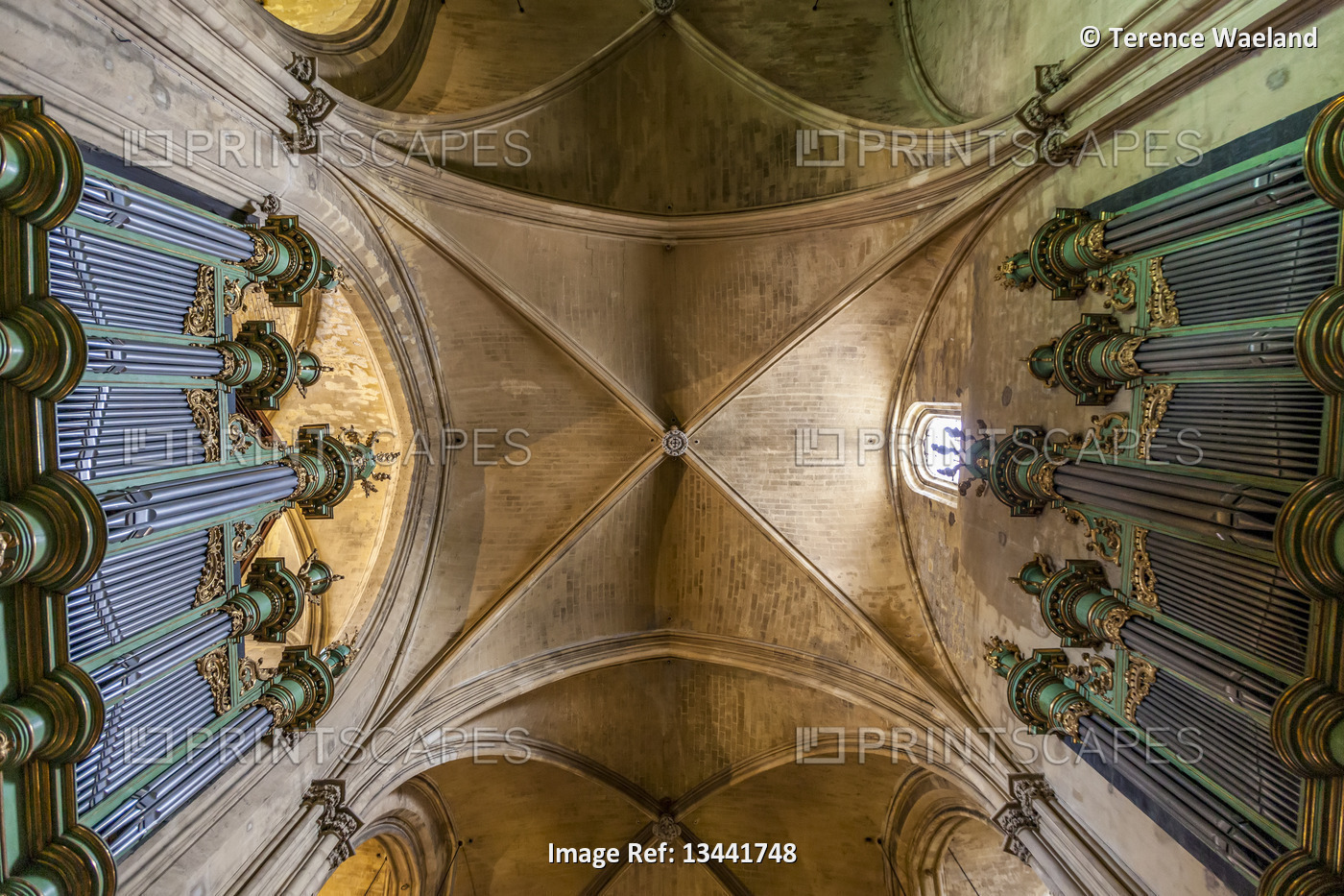 Vaulted ceiling and Ducroquet/Cavaille-Coll organ of Aix-en-Provence Cathedral ...