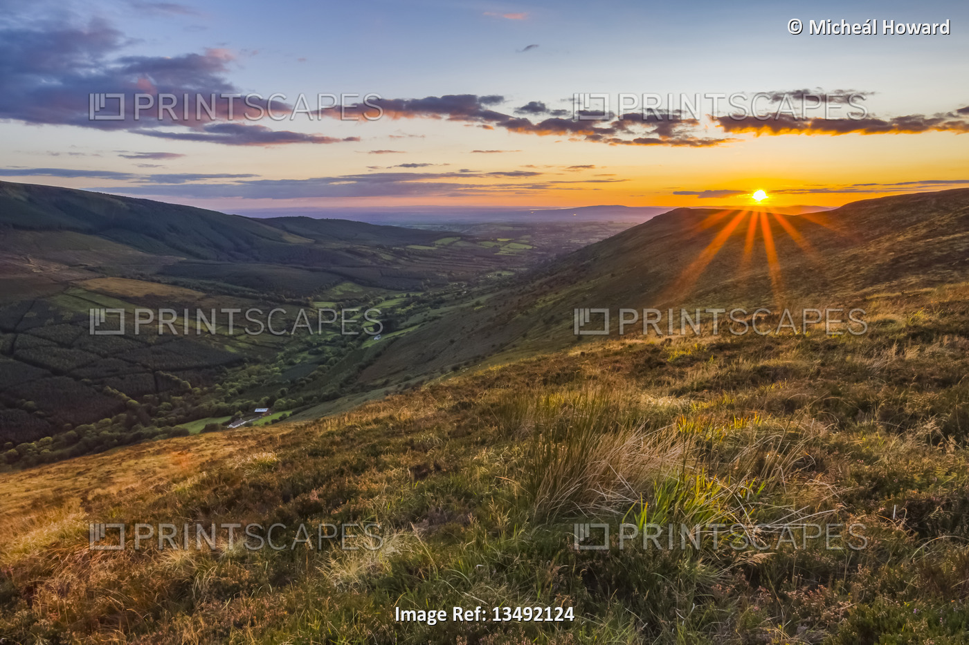 Silvermine mountains and the Mulkeir valley at sunset in summer; County ...