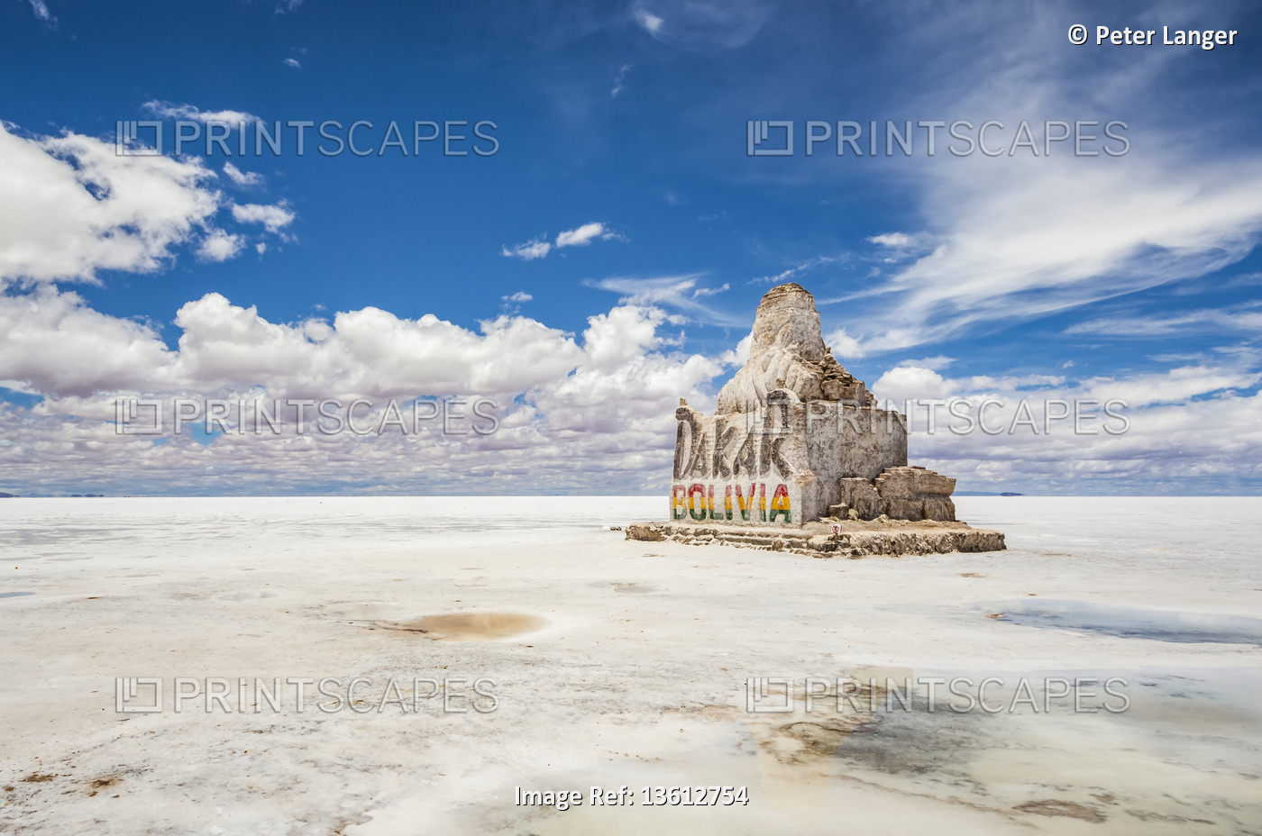 Monument to the Dakar Rally at Salar de Uyuni, the world's largest salt flat; ...