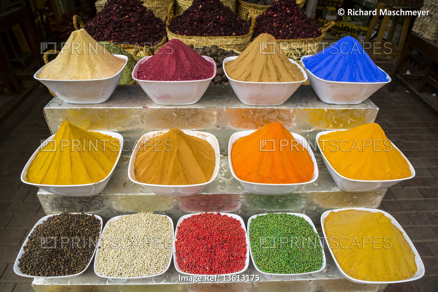 Spices for sale, Sharia el Souk (Bazaar); Aswan, Egypt