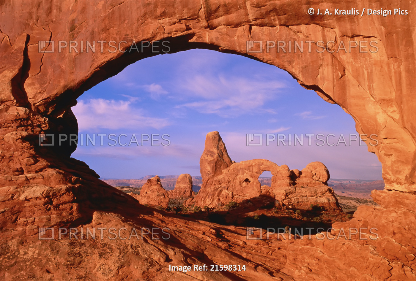 Turret Arch from North Window At Sunset Arches National Park, Utah, USA