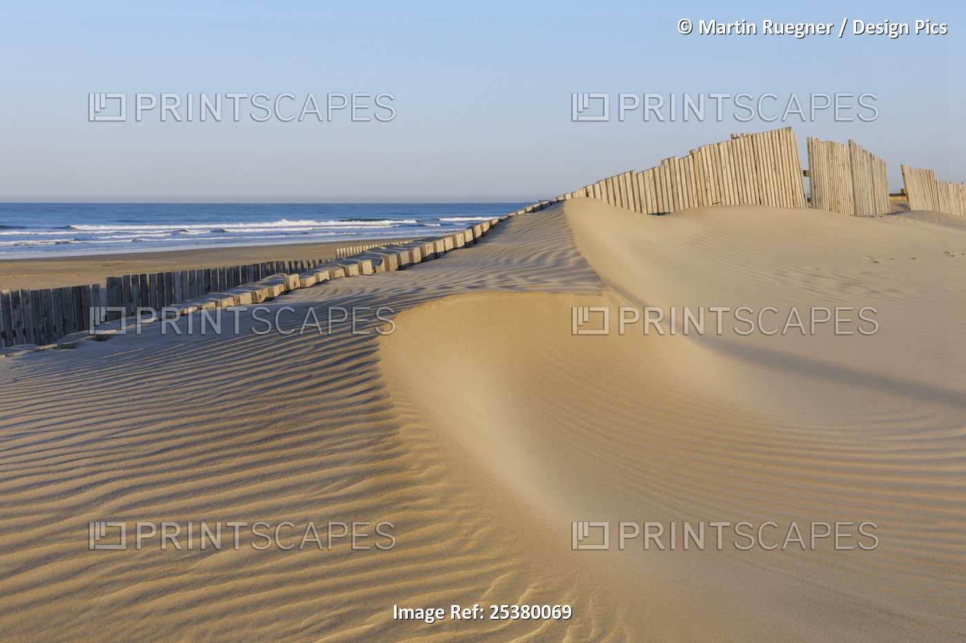 Sand Fence at Beach near Cadiz, Costa De La Luz, Cadiz Province, Andalusia, ...