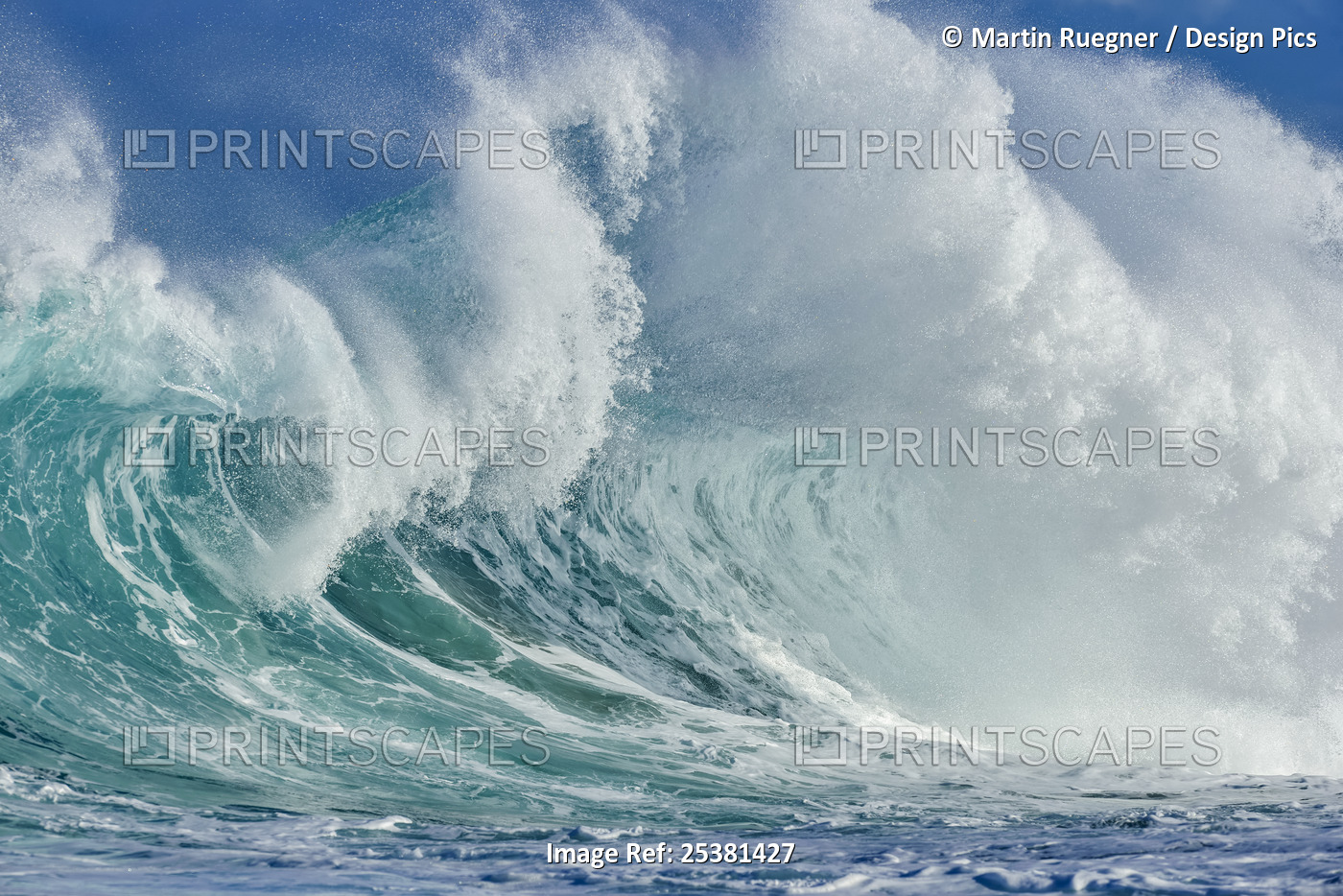 Big dramatic wave in the Pacific Ocean at Oahu, Hawaii, USA