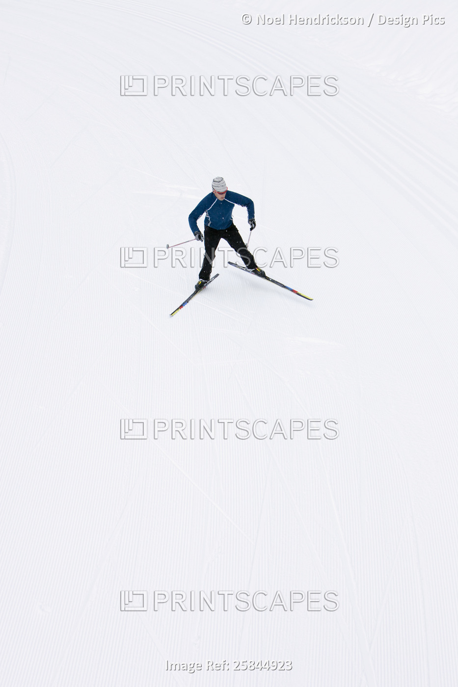 Overhead View of Man Cross Country Skiing, Whistler, British Columbia, Canada
