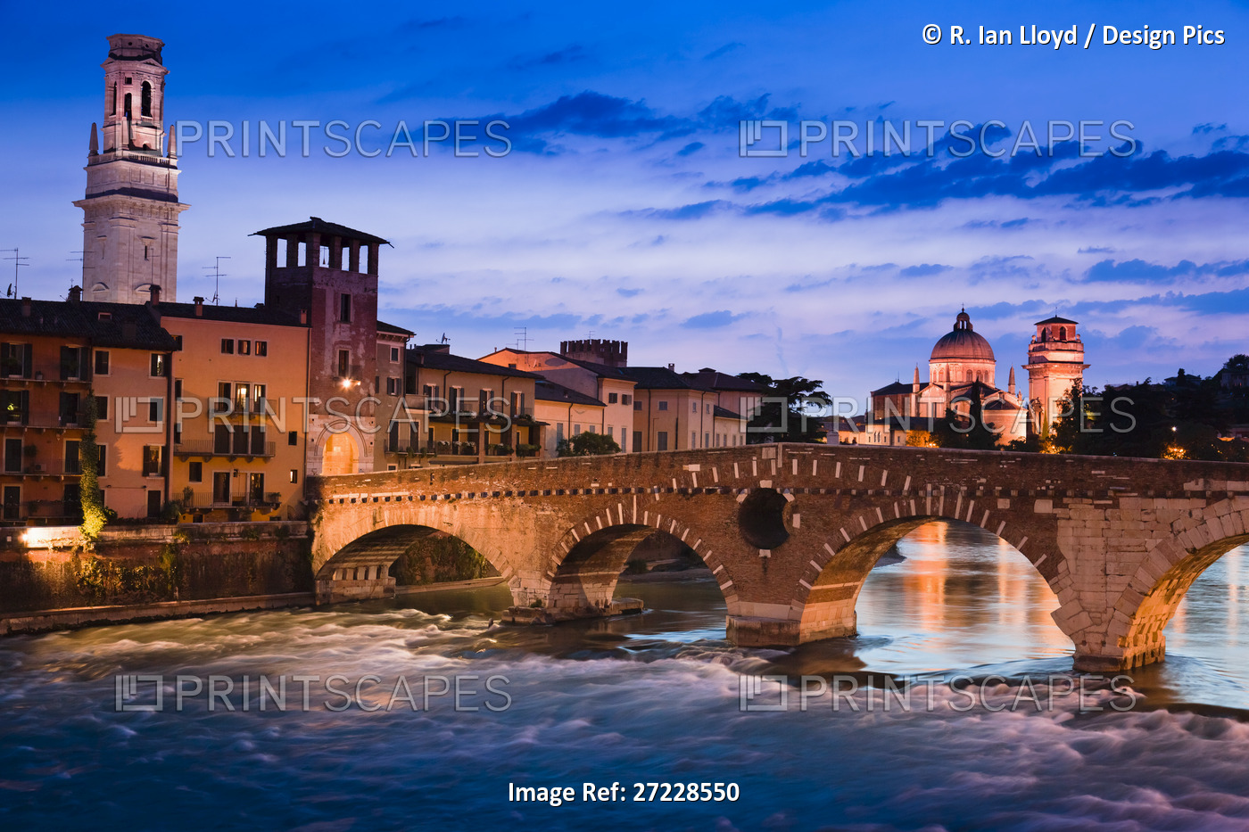 Ponte Pietra over Adige River, Verona, Veneto, Italy