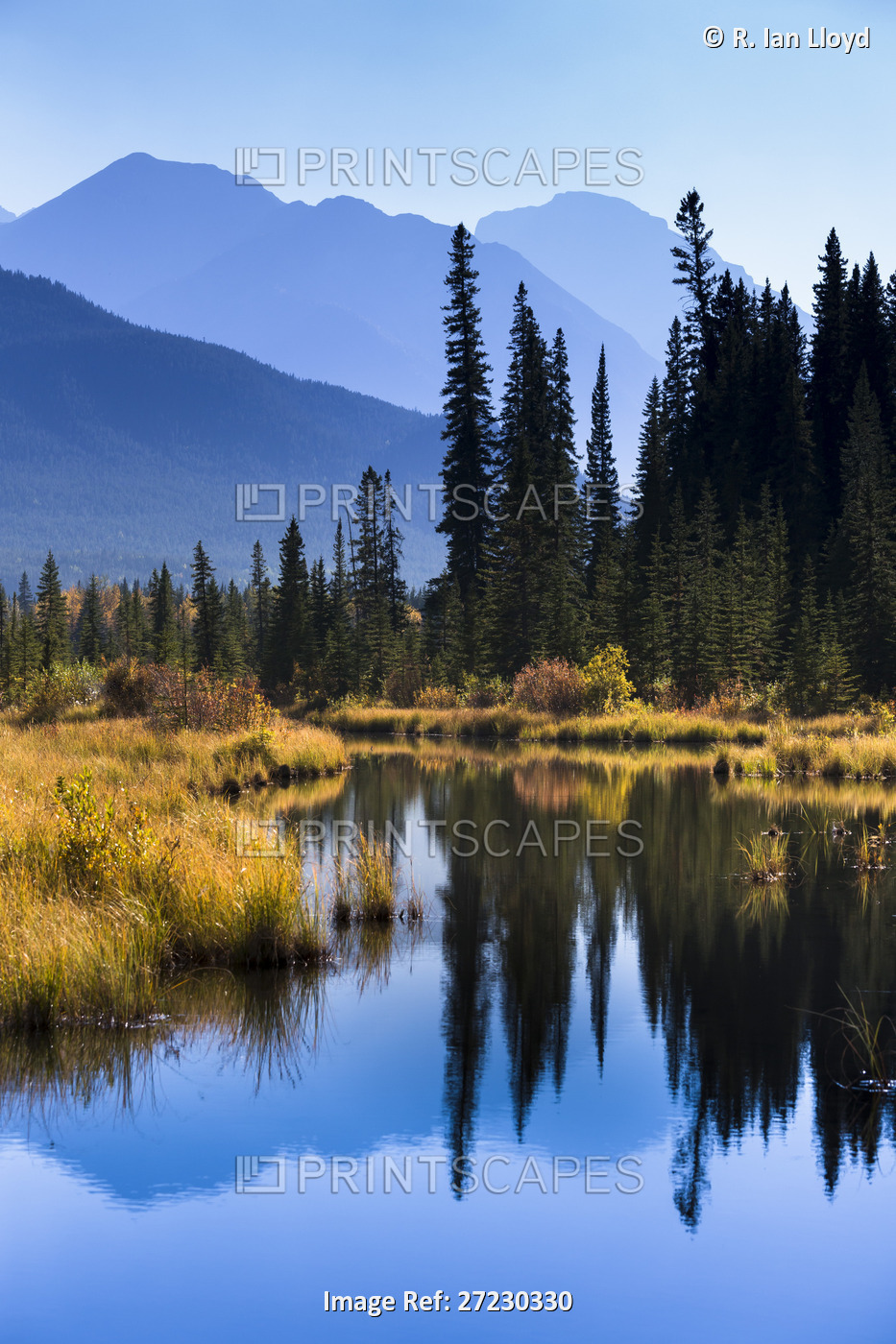 Vermilion Lakes and Mountain Range, near Banff, Banff National Park, Alberta, ...