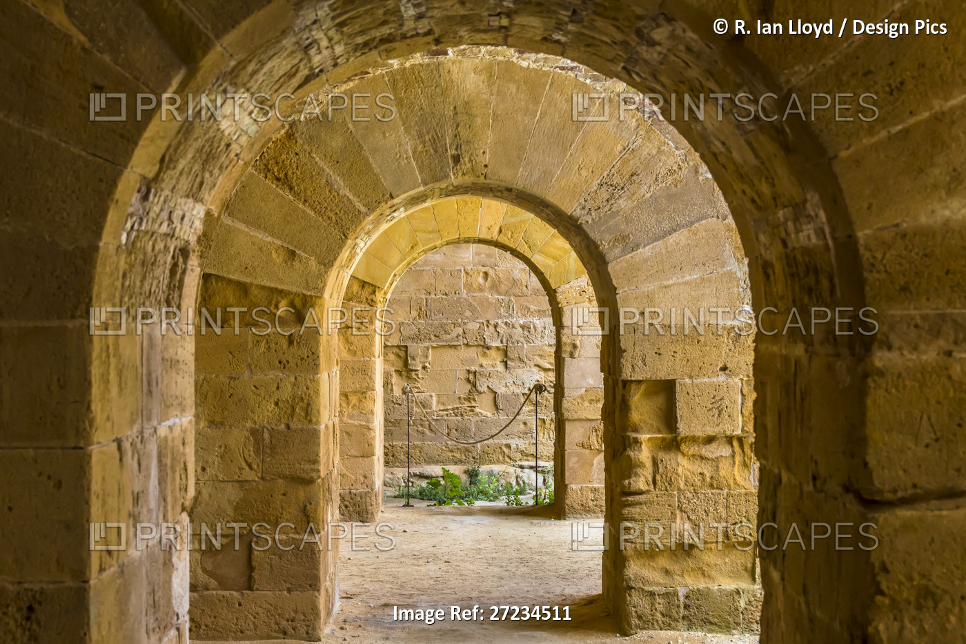 Archways at Castello Maniace on Ortygia, Syracuse, Sicily, Italy