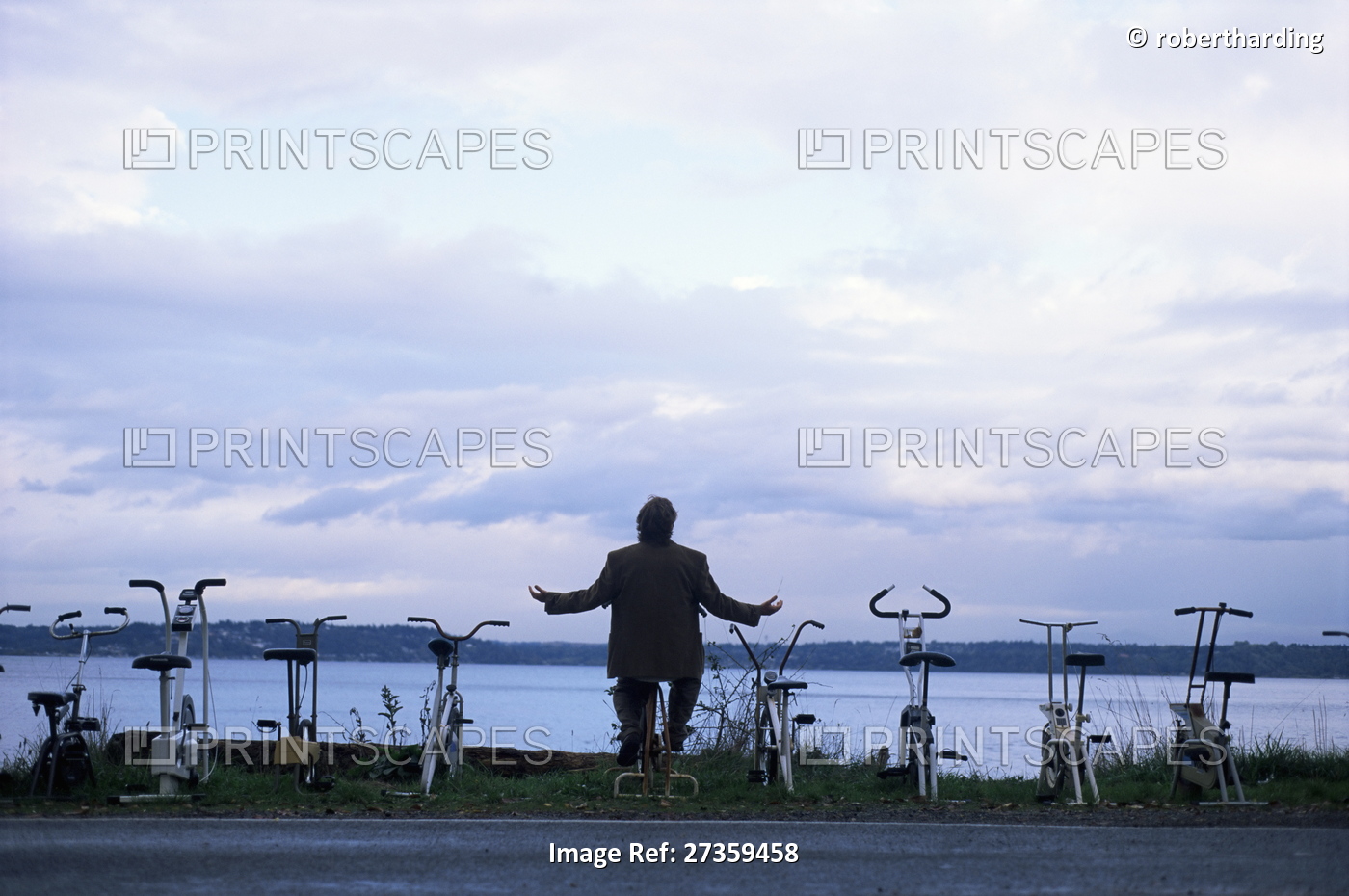 Exercising beside the water, Vashon Island, Washington State, United States of ...