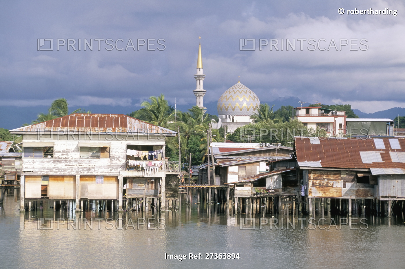 Stilt village and State mosque in Kota Kinabalu, Asia's fastest growing city, ...