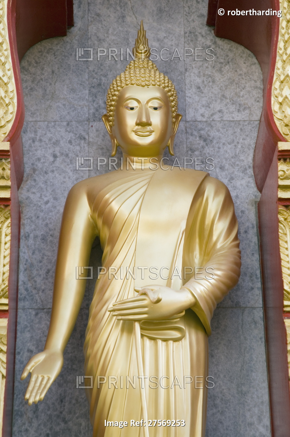 Standing Buddha statue, Wat Chalong temple, Phuket, Thailand, Southeast Asia, ...