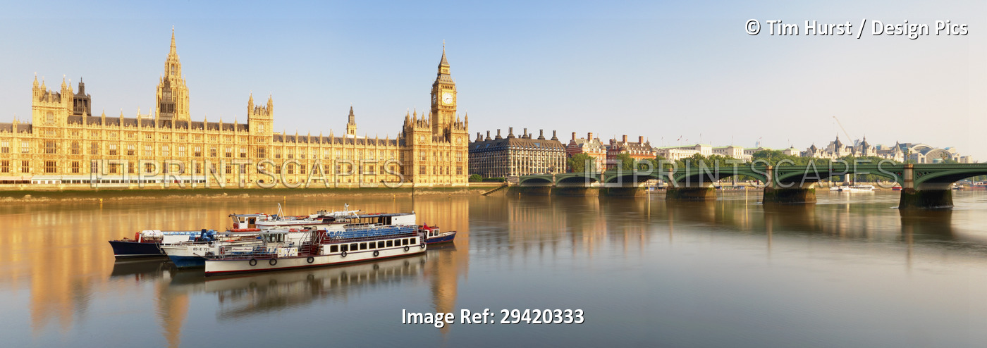 Boats Moored on River Thames, London, England, United Kingdom