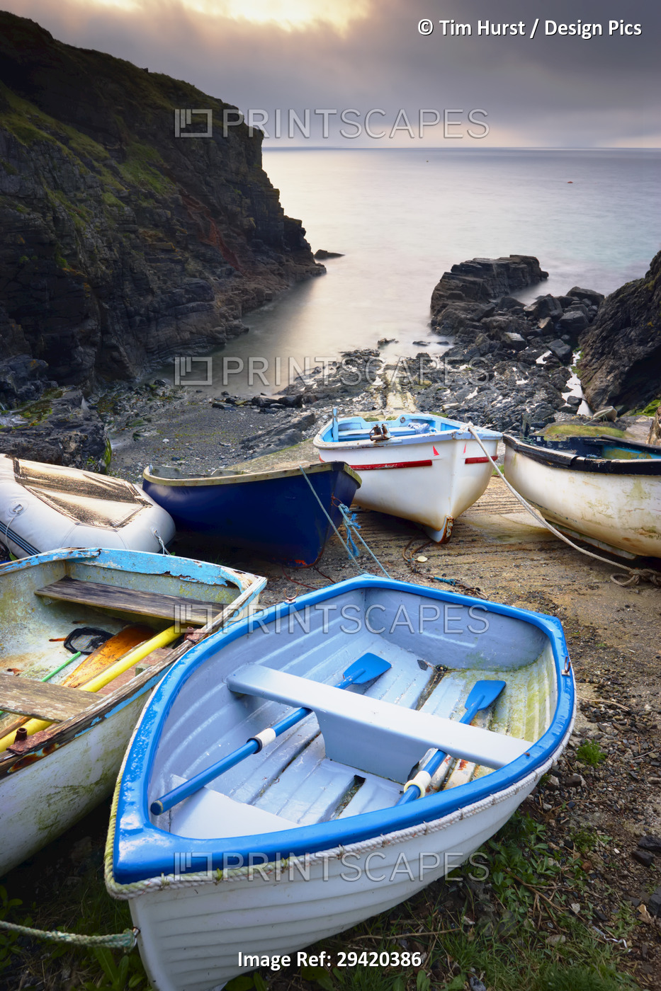 Small Boats on Beach, Church Cove, Lizard Peninsula, Cornwall, England