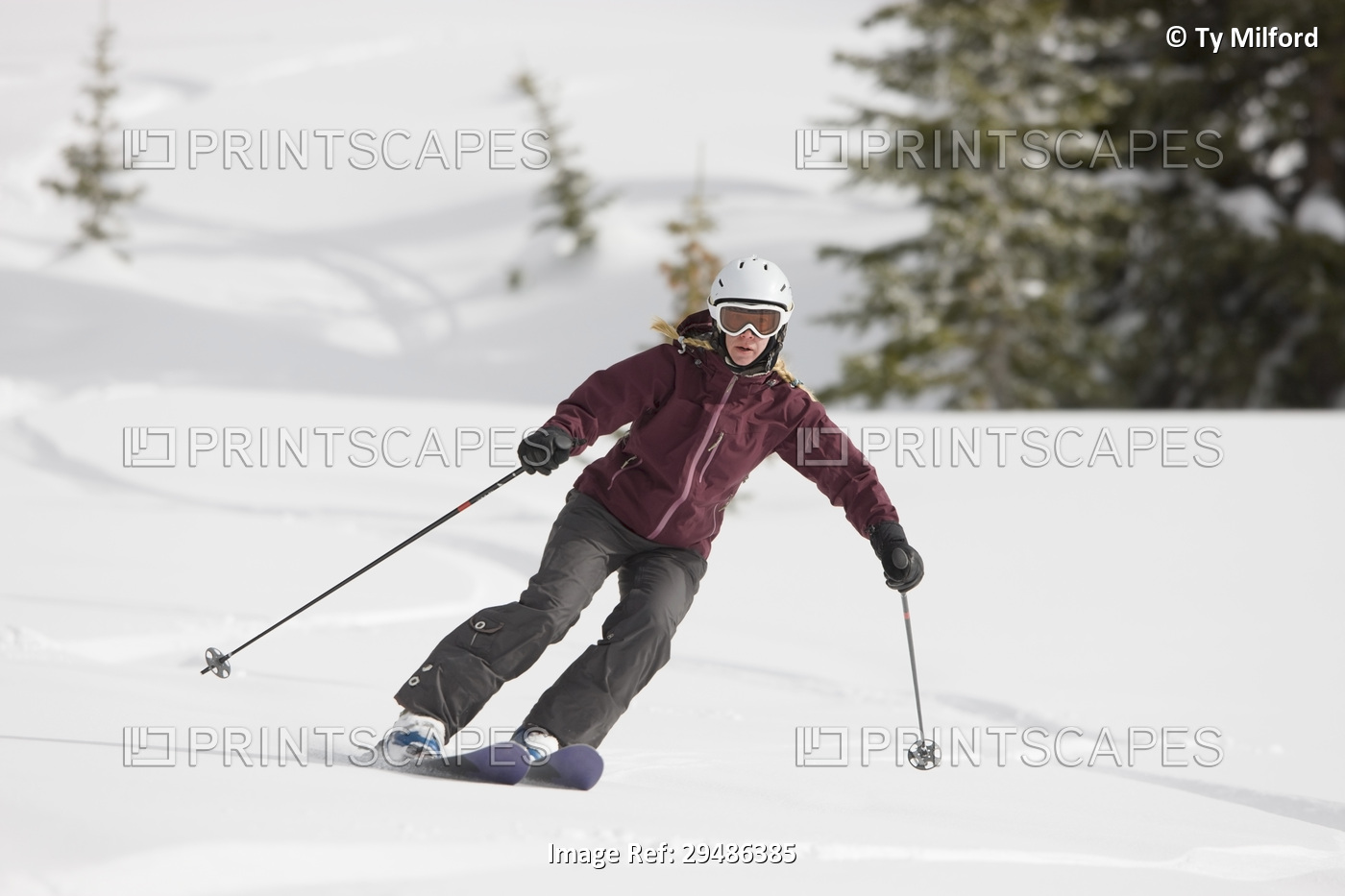 Woman Snow Cat Skiing near Steamboat Springs, Colorado, USA
