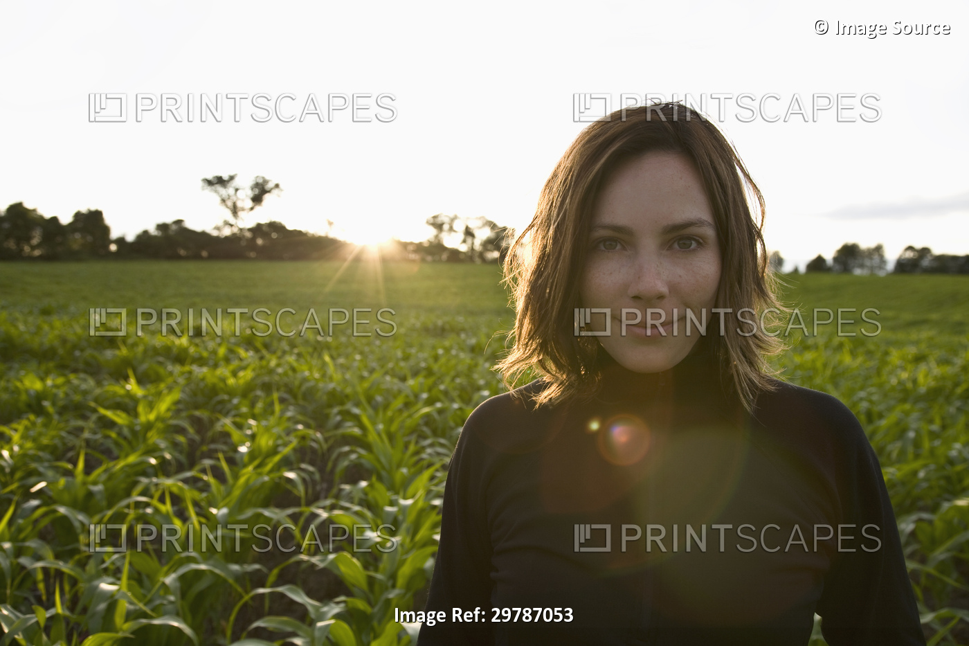 Woman standing amongst new corn crop