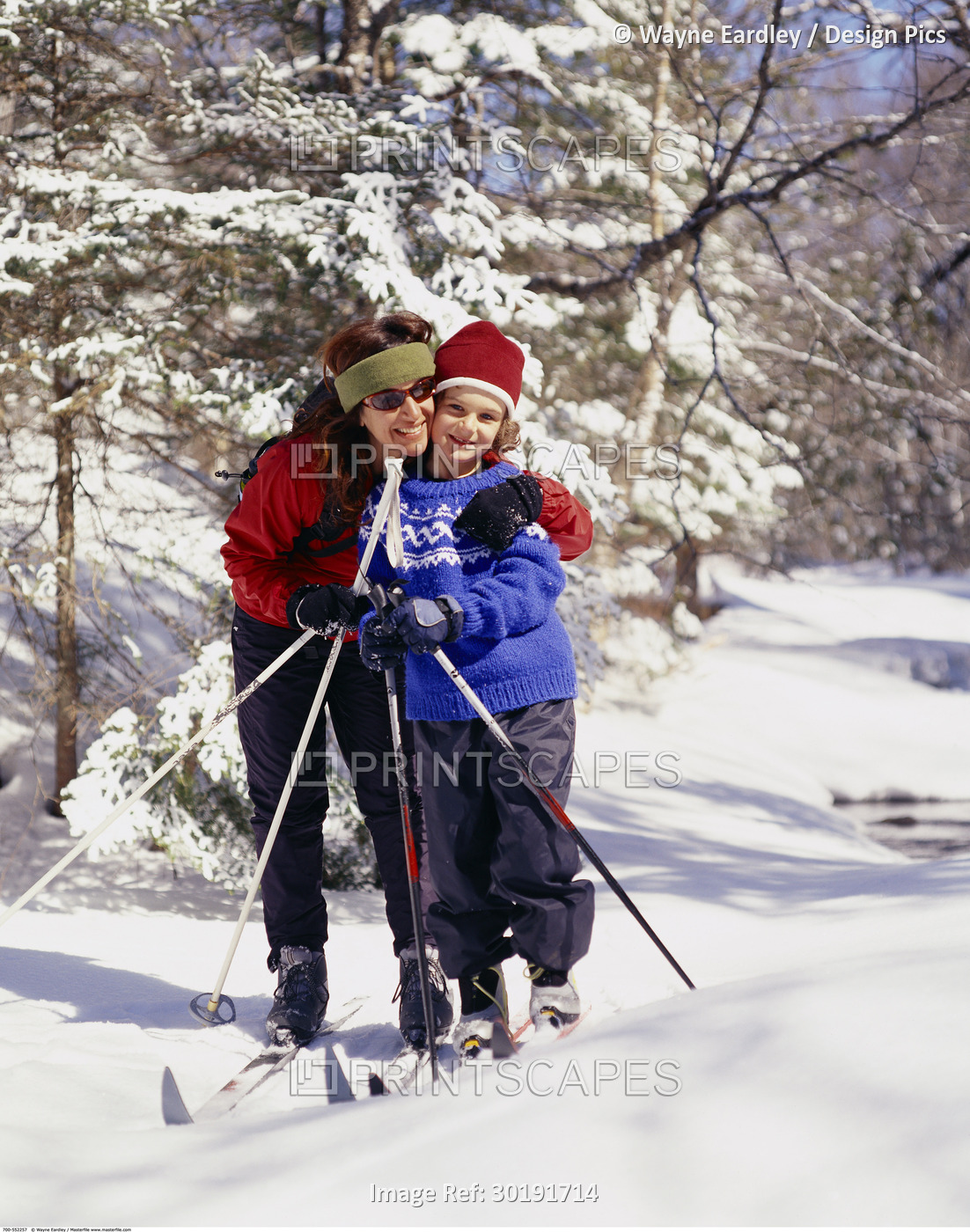 Portrait of Mother and Daughter Cross Country Skiing