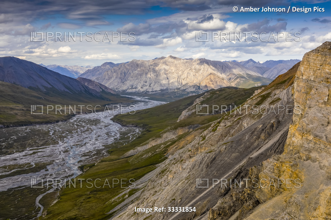 View from mountaintop of the braided Marsh Fork River and surrounding ...