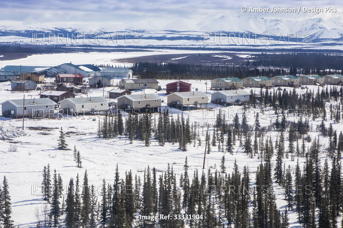 New housing in village of Kiana, Alaska, in winter; Kiana, Alaska, United ...