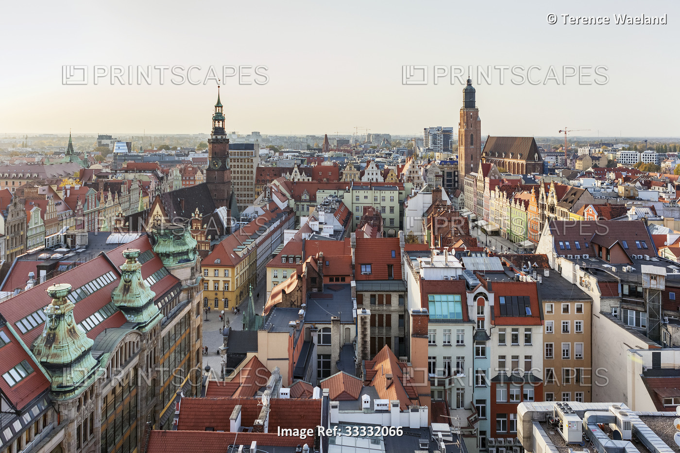 View from walkway between the towers of the St. Mary Magdalene Church; Wroclaw, ...