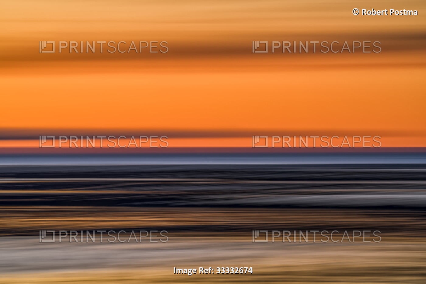 Impressionistic image of the shoreline of Hudson Bay. Taken by panning with a ...