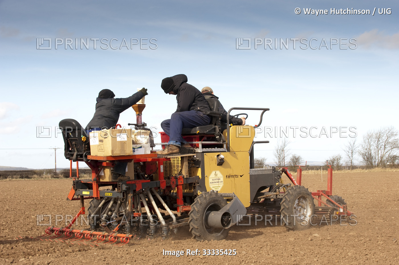 Planting trial plots with spring barley using a specialised seed drill.