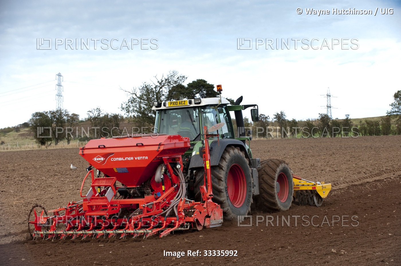 Planting winter barley with Fendt tractor and Kuhn seed drill.