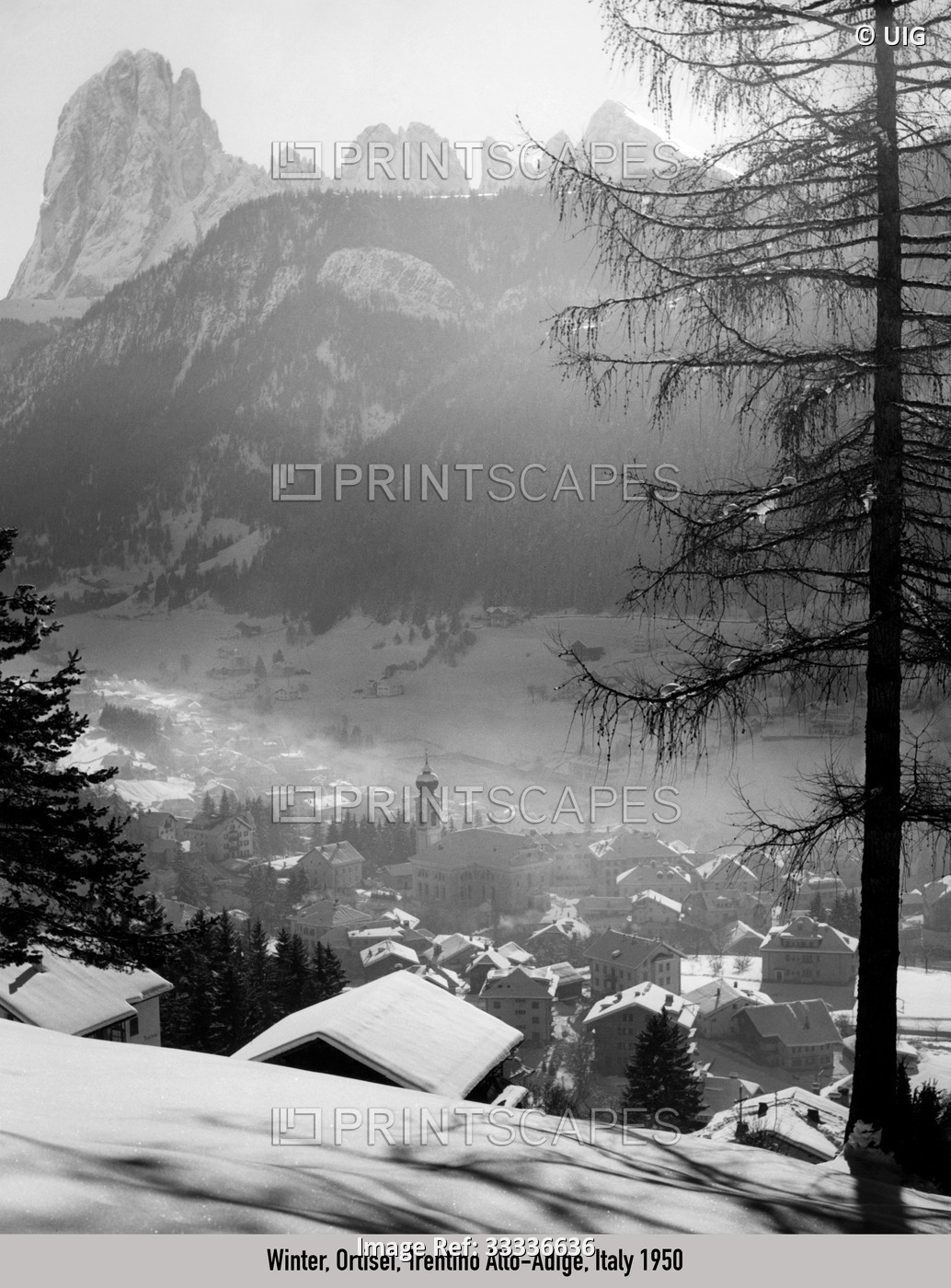 italia, trentino alto adige, ortisei, panorama invernale, 1950