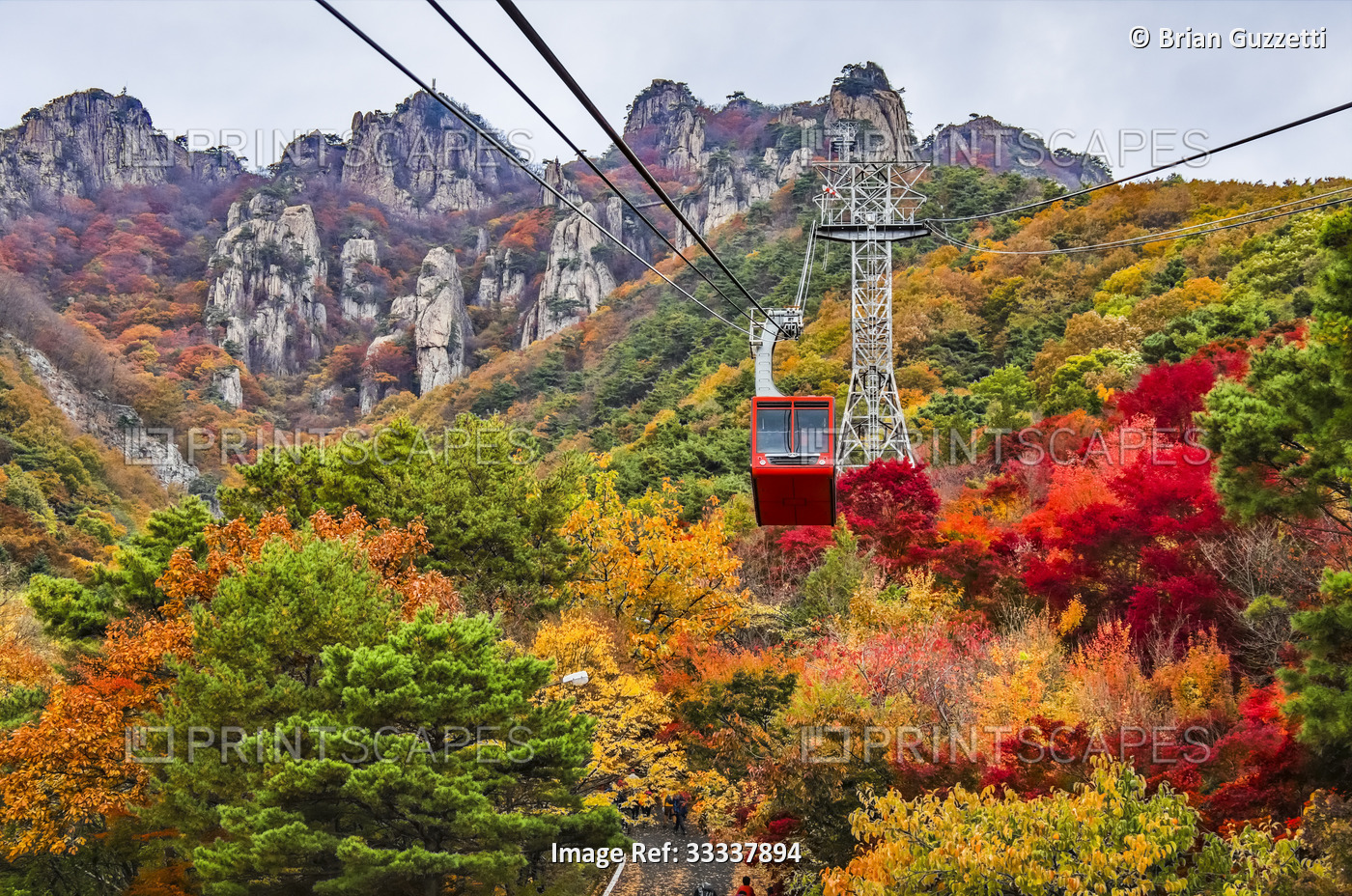A cable car takes hikers and tourists up the mountain at Daedunsan Provincial ...