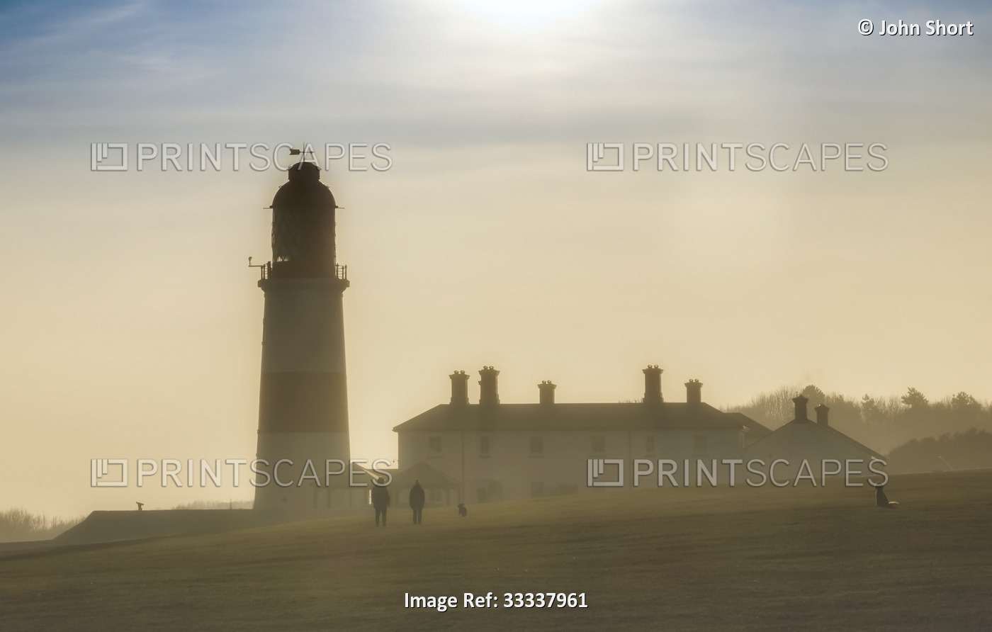 Souter Point Lighthouse on a hazy, sunny day in Marsden; South Shields, Tyne ...