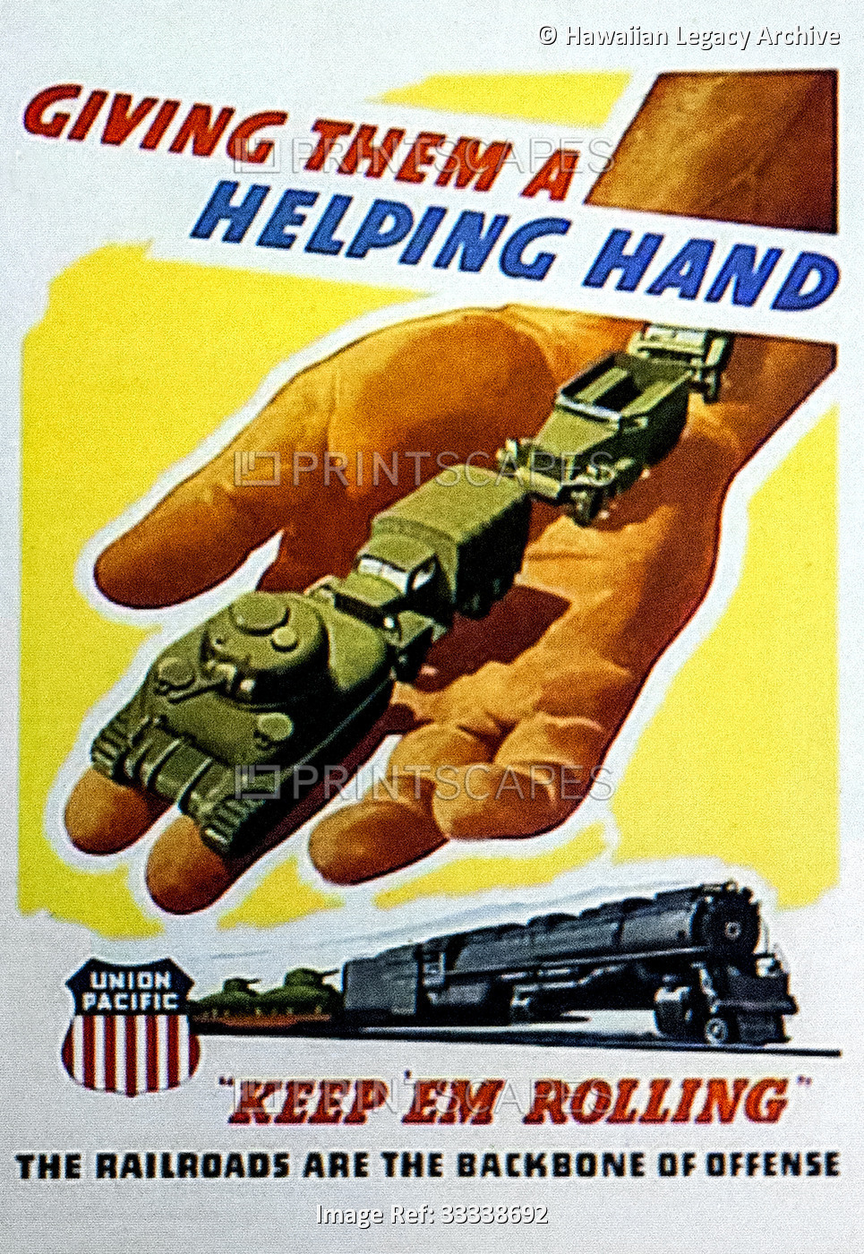 Union Pacific Railways, World War II poster, LA PA WWII KEEP WAR SUPPLIES ...