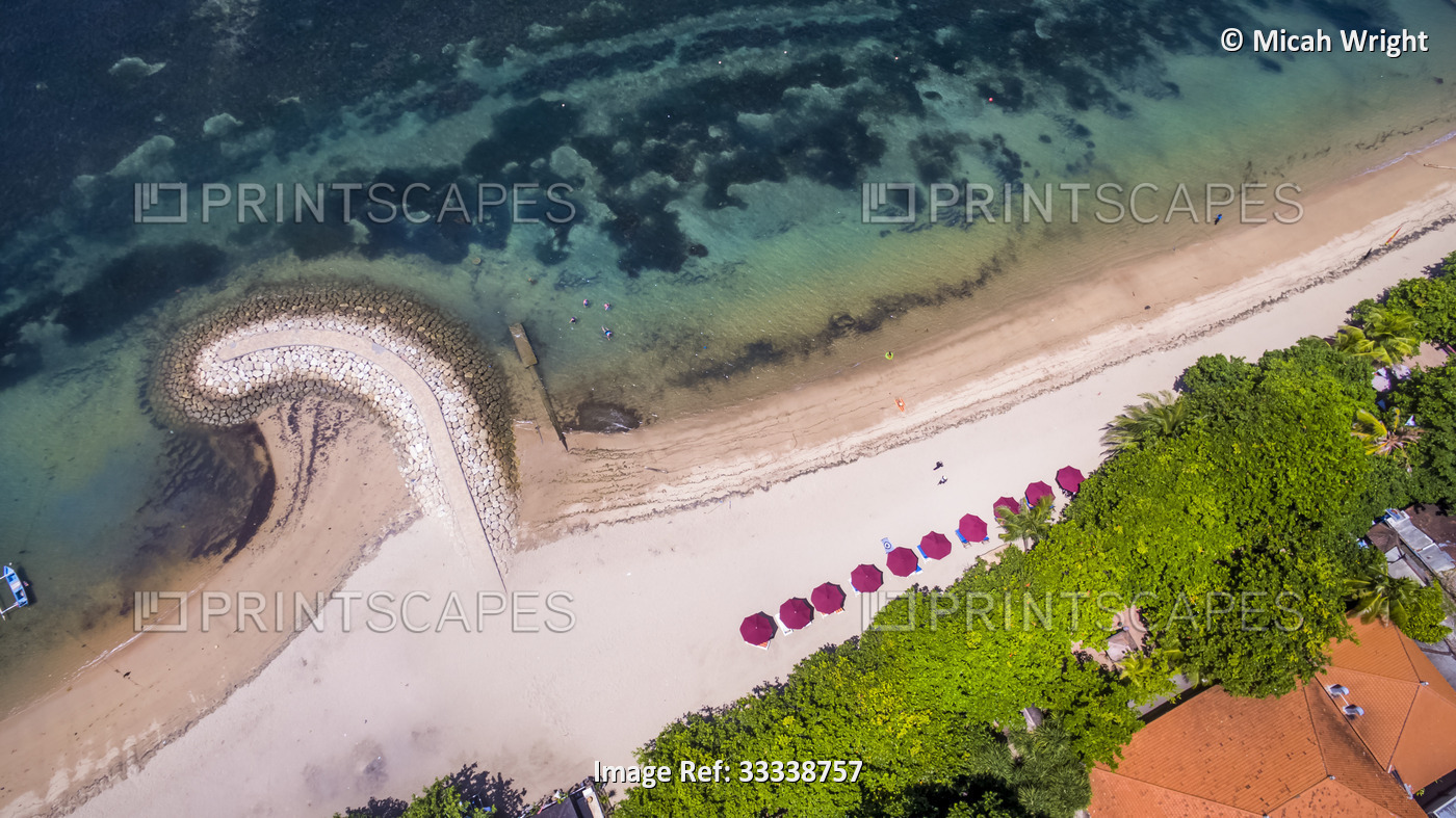 Aerial views over Sanur beach in Bali; Sanur, Bali, Indonesia