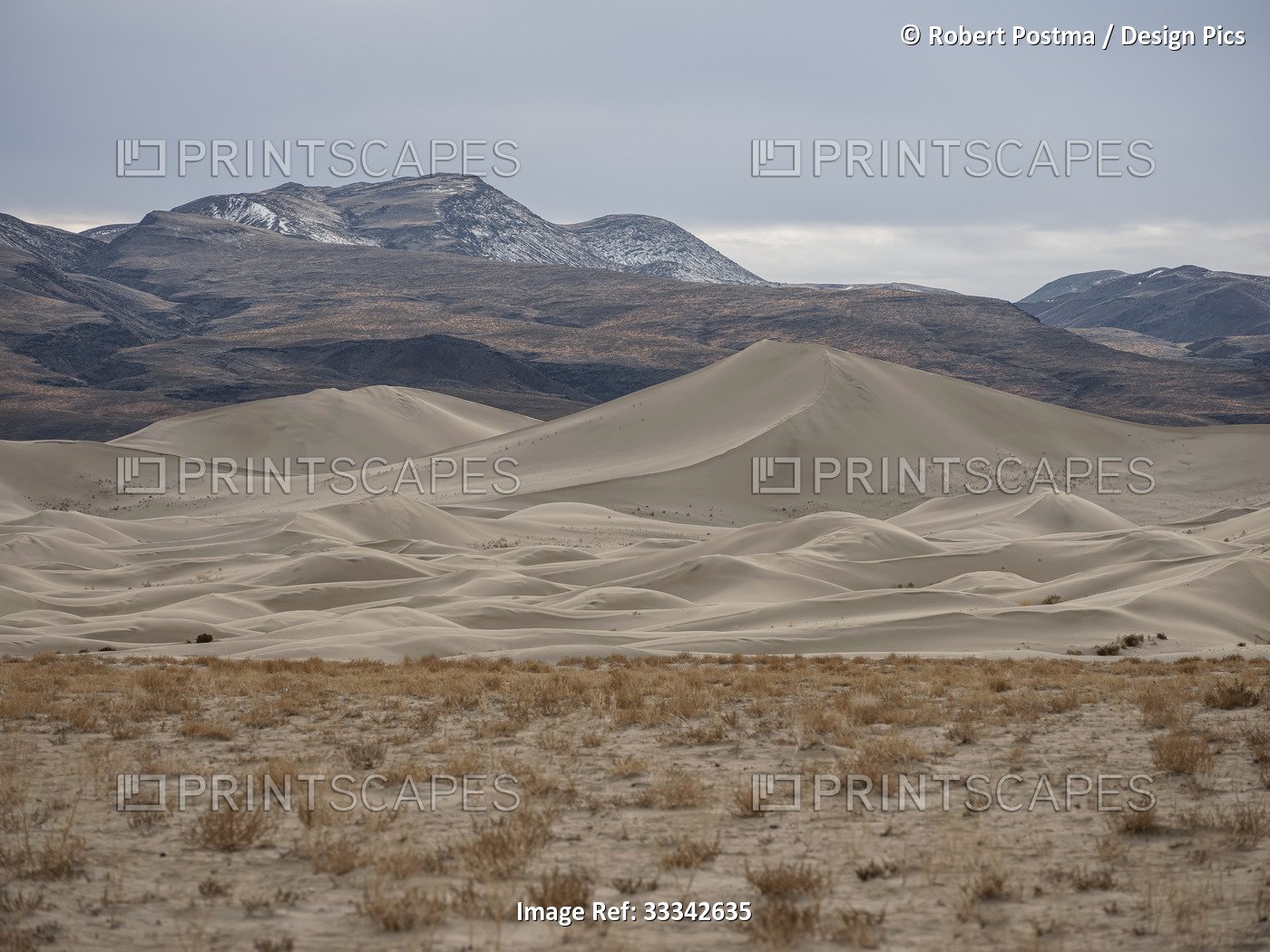 Sand dunes under a cloudy sky in Death Valley National Park; California, United ...