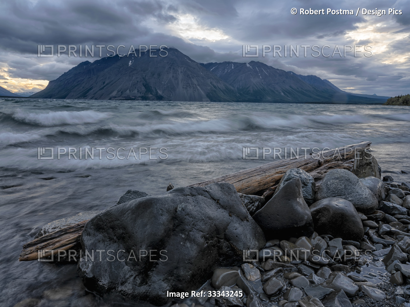 Wild landscape of the lake and mountains surrounding the First Nations ...