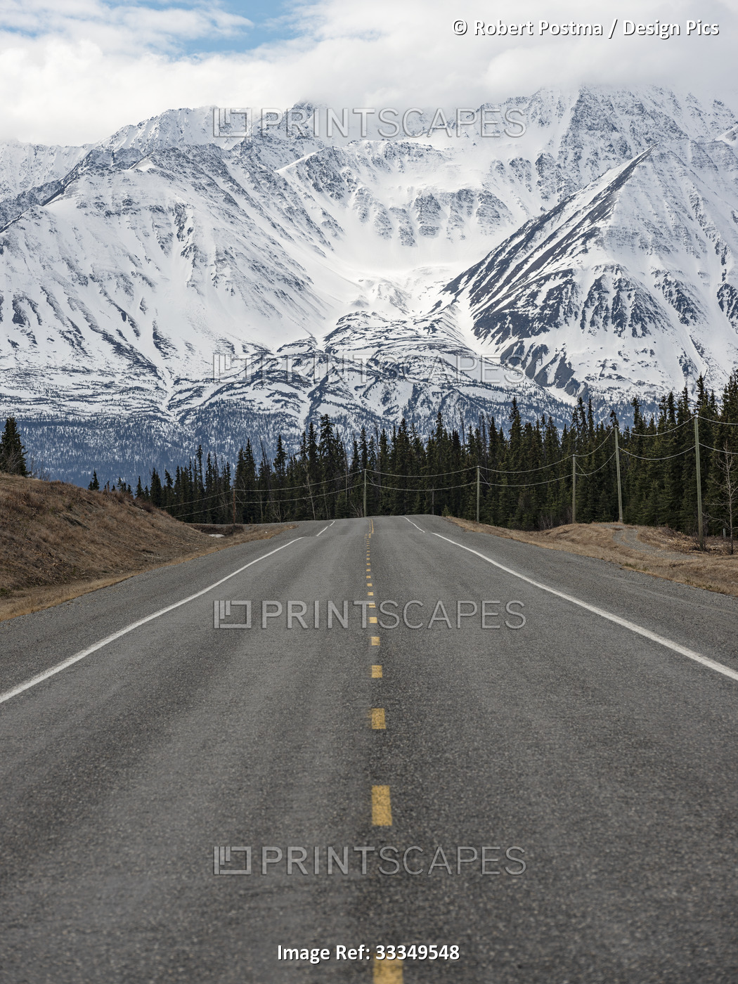 Alaska Highway just outside of the town of Haines Junction looking towards the ...