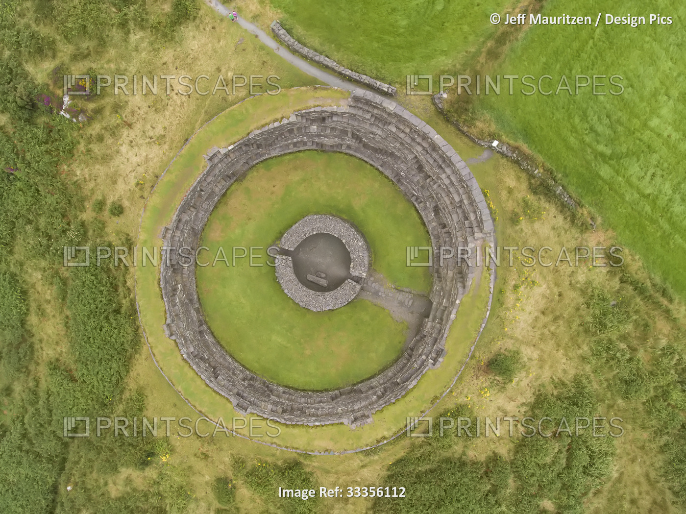 Aerial view of Cahergal prehistoric stone fort in Cahersiveen; County Kerry, ...