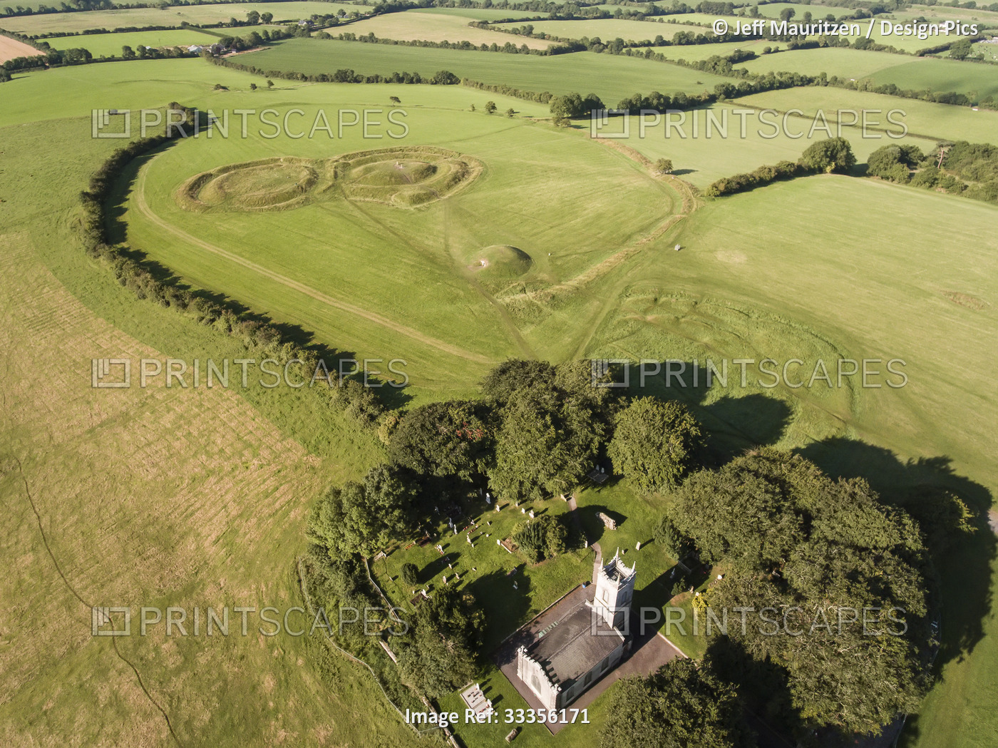 Aerial view of the Hill of Tara, an ancient burial and ceremonial site ...