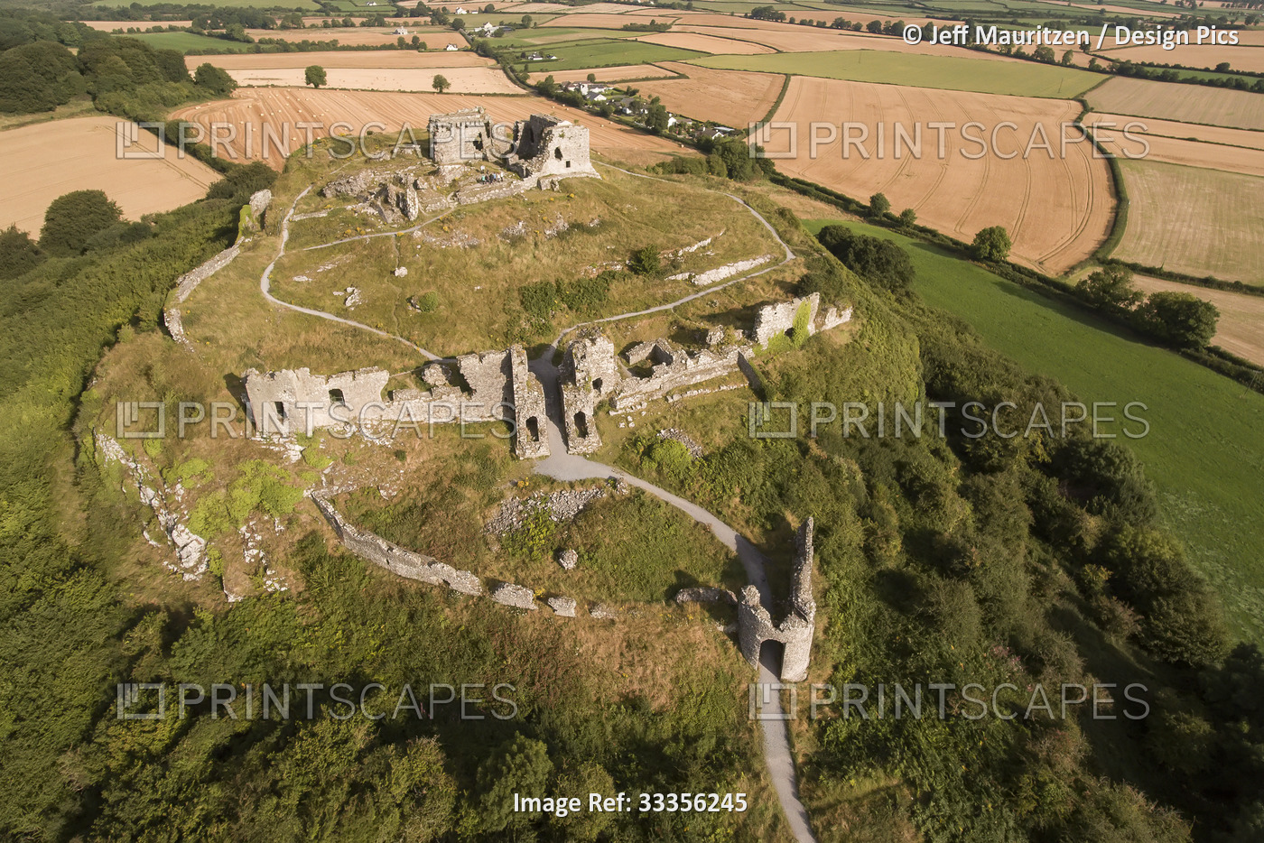 Aerial view of the ancient ruins of the Dunamase Castle and Stronghold sitting ...