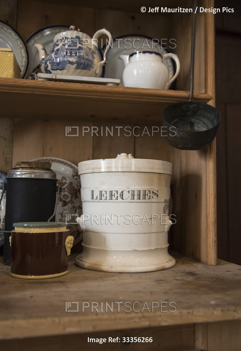 A canister which held leeches sits on a shelf in Strokestown Park; Strokestown, ...