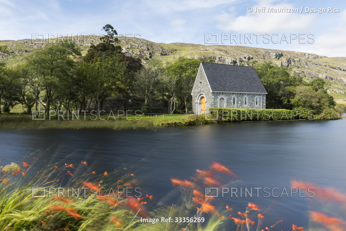 The small church of St Finbarr's Oratory on Gouganebarra Lake; Ballingeary, ...