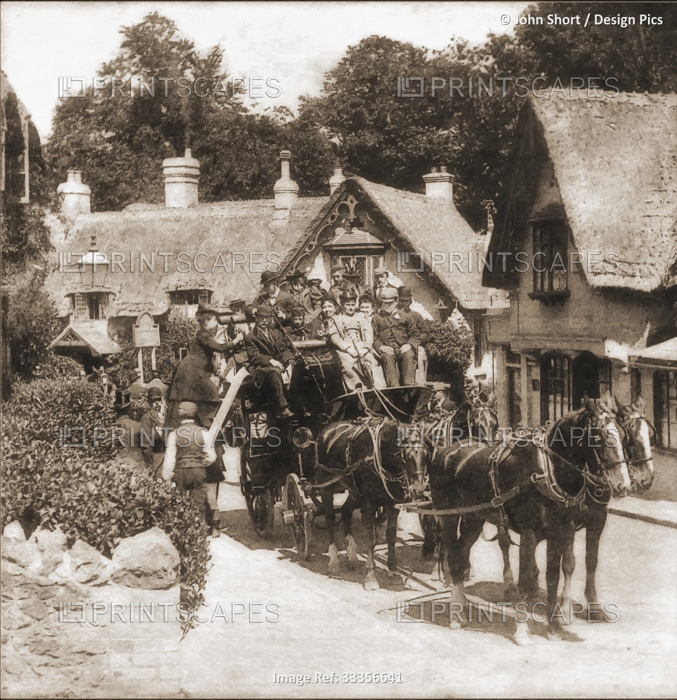 A coach and horses in Shanklin on the Isle of Wight circa 1890; Isle of Wight, ...