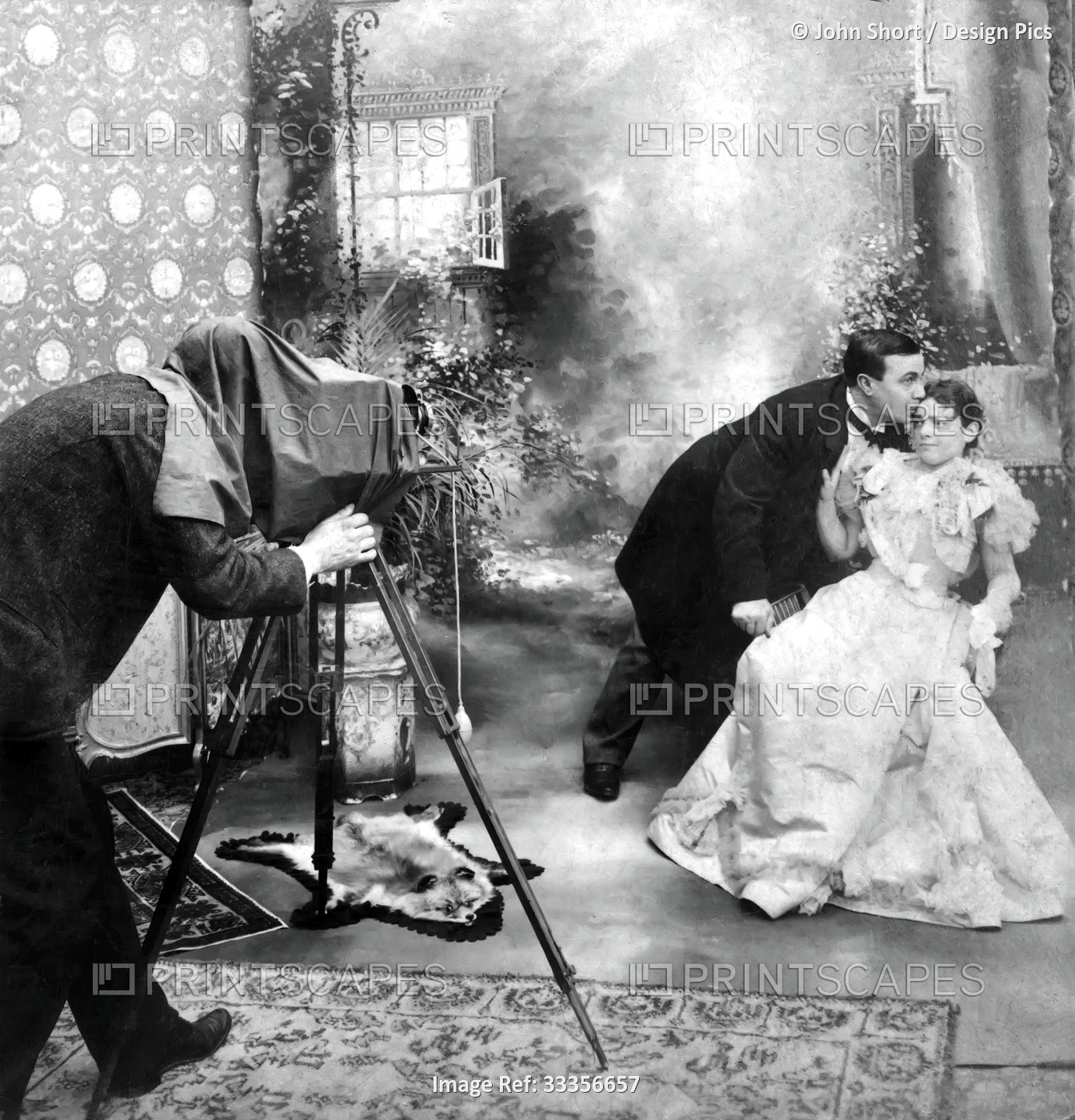 A life model stereoview from 1900 of a bride and groom having their photograph ...