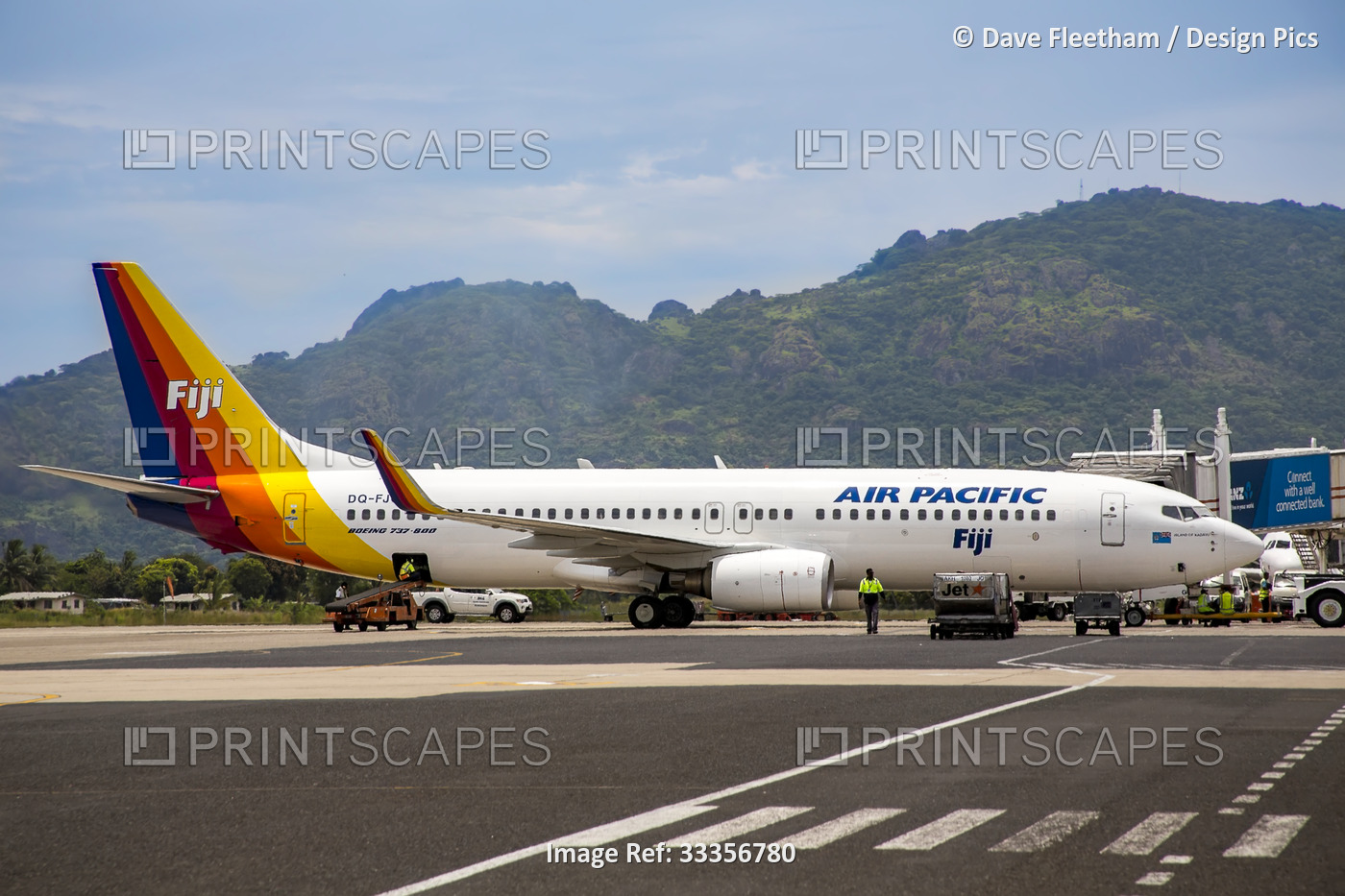 A Fiji Air Pacific Boeing 737-800 airplane on the tarmac at the Nadi ...